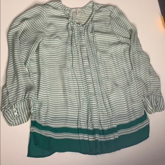Joie Silk Center Pleated Button Down Blouse green professional small women’s - Picture 4 of 6